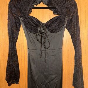 Black Lace Bodice Long Sleeve Dress